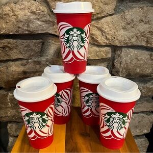 NWT HOLIDAY 2024 Starbucks Festive Red Cups White Lids Set of 5 RED CUP DAY 2024